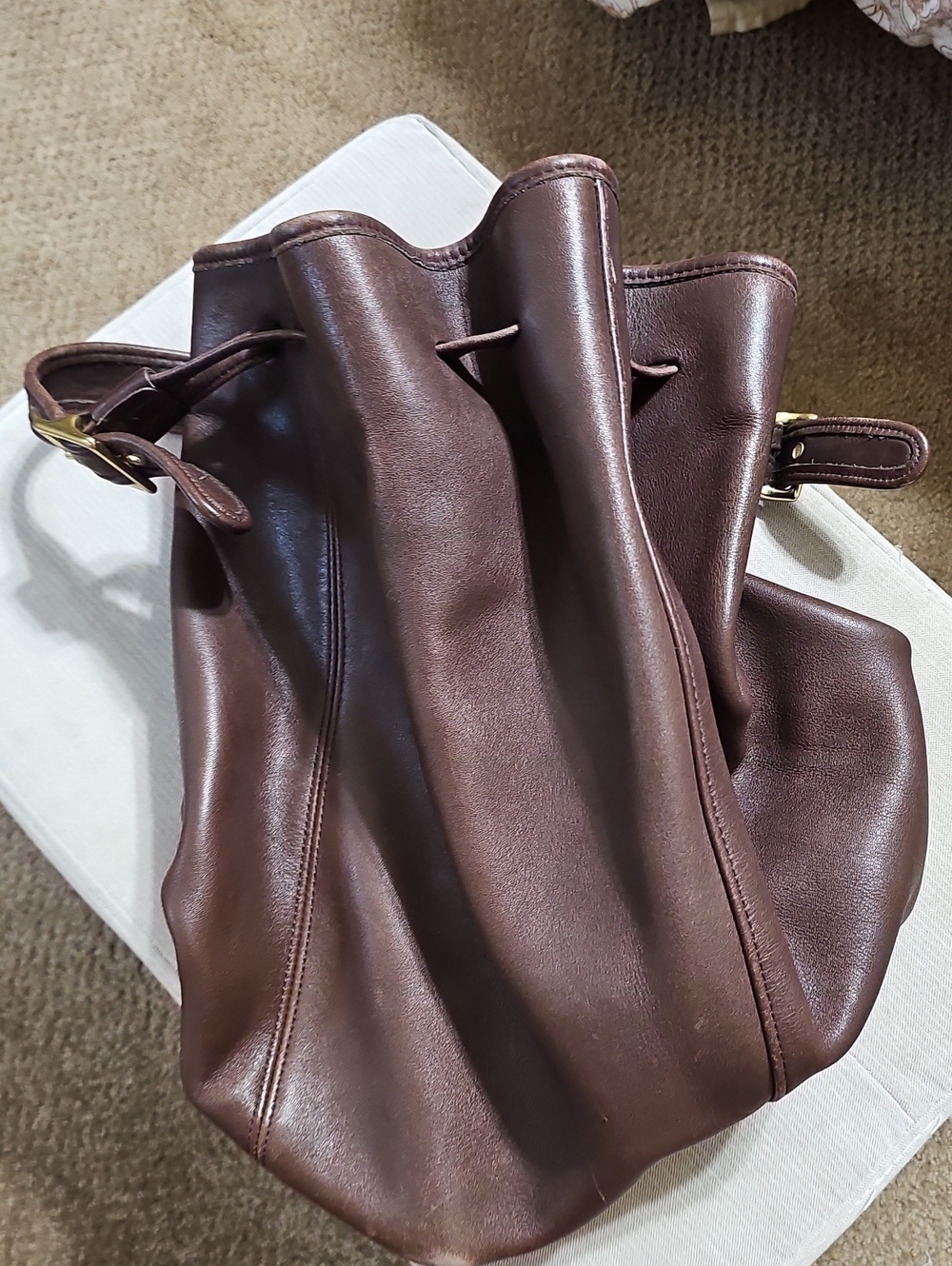 COACH - Classic Brown Leather Drawstring Bucket Bag